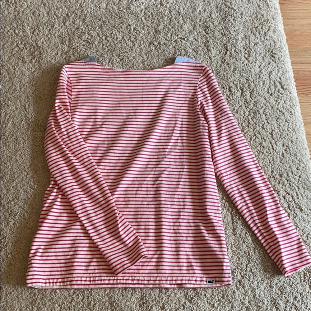 Vineyard vines striped shirt w chambray shoulder